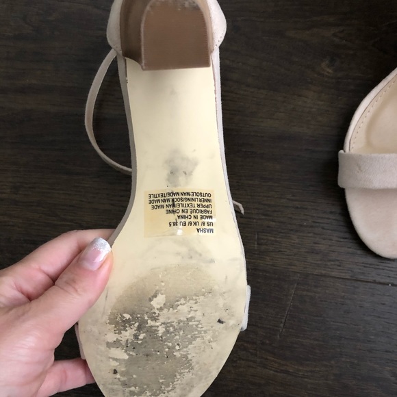 Nude Suede Ankle Strap Wood Heels Size 8 - Picture 3 of 4